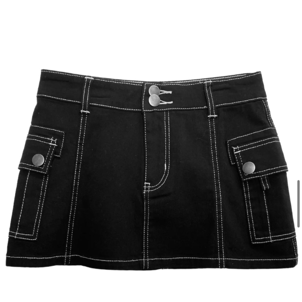Tractr Black Cargo Mini Skirt with White Stitching